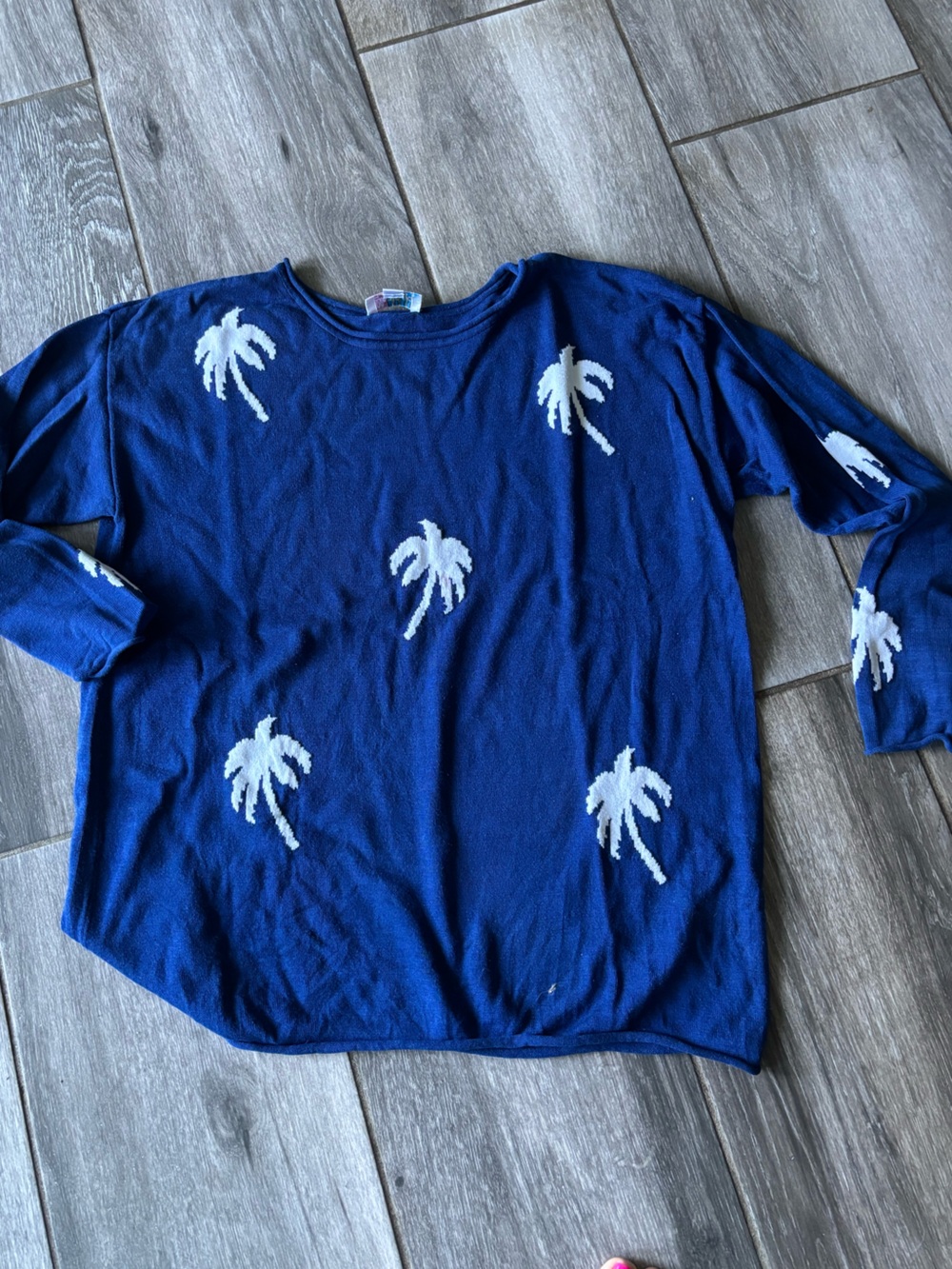 Royal Blue Palm Tree Knit Top for Women